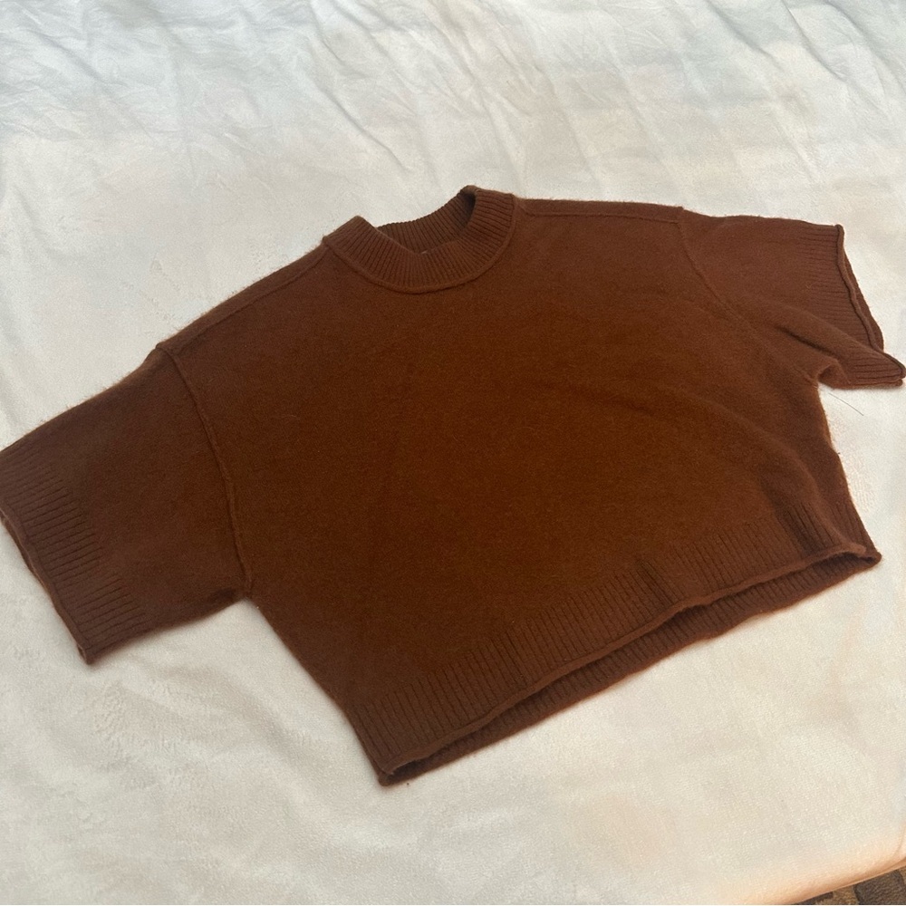 Anthropologie brown cashmere short sleeve luxe luxury Sweater brown 51677 - Picture 3 of 11